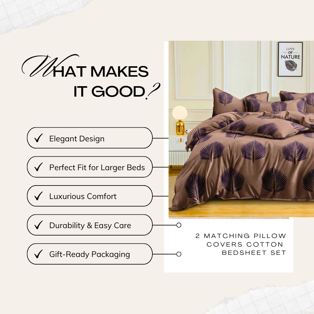 Tango Leaf Pattern Bedsheet Set – Contemporary Comfort with a Nature-Inspired Touch