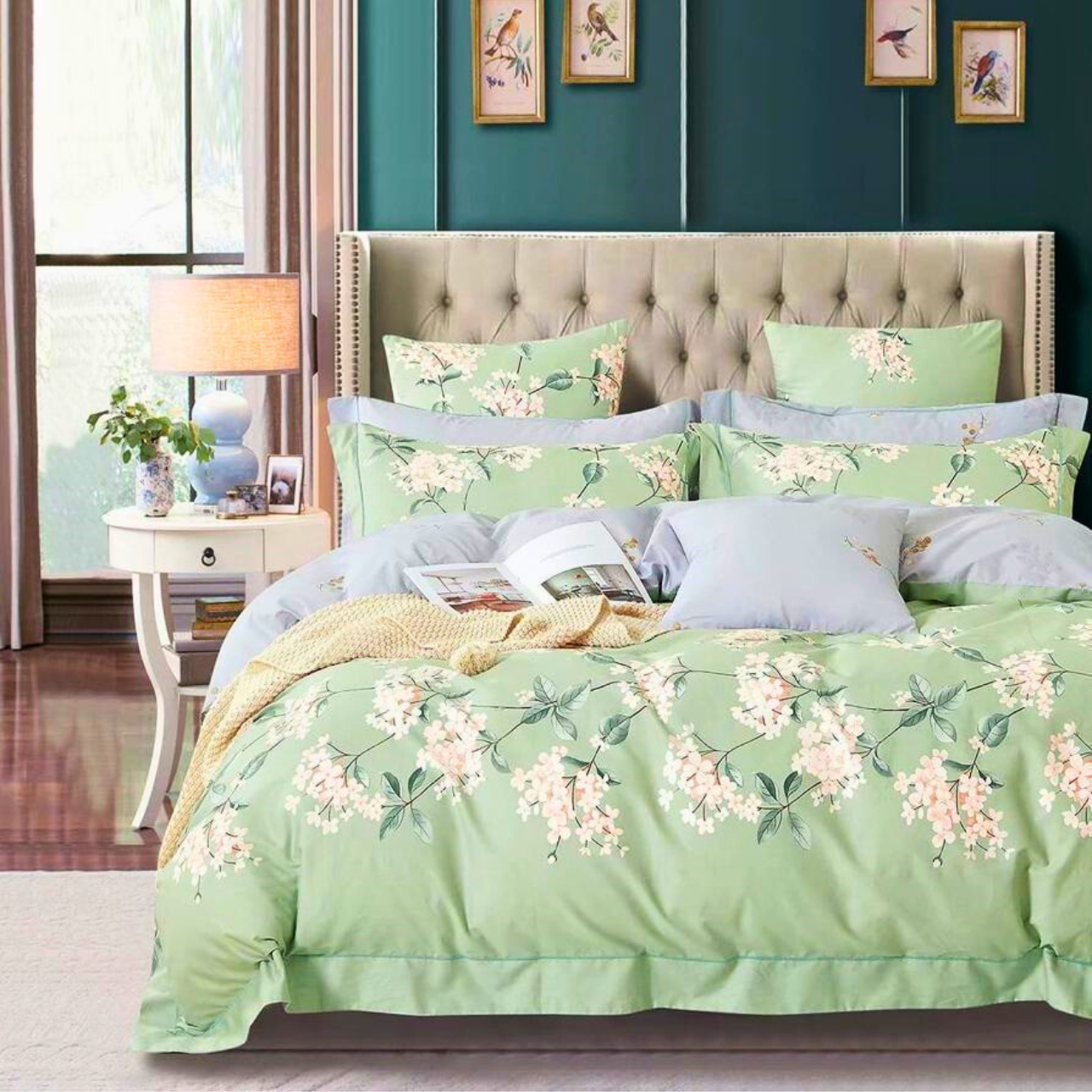 Tango Green Lily Bedsheet Set – Fresh and Elegant Floral Comfort