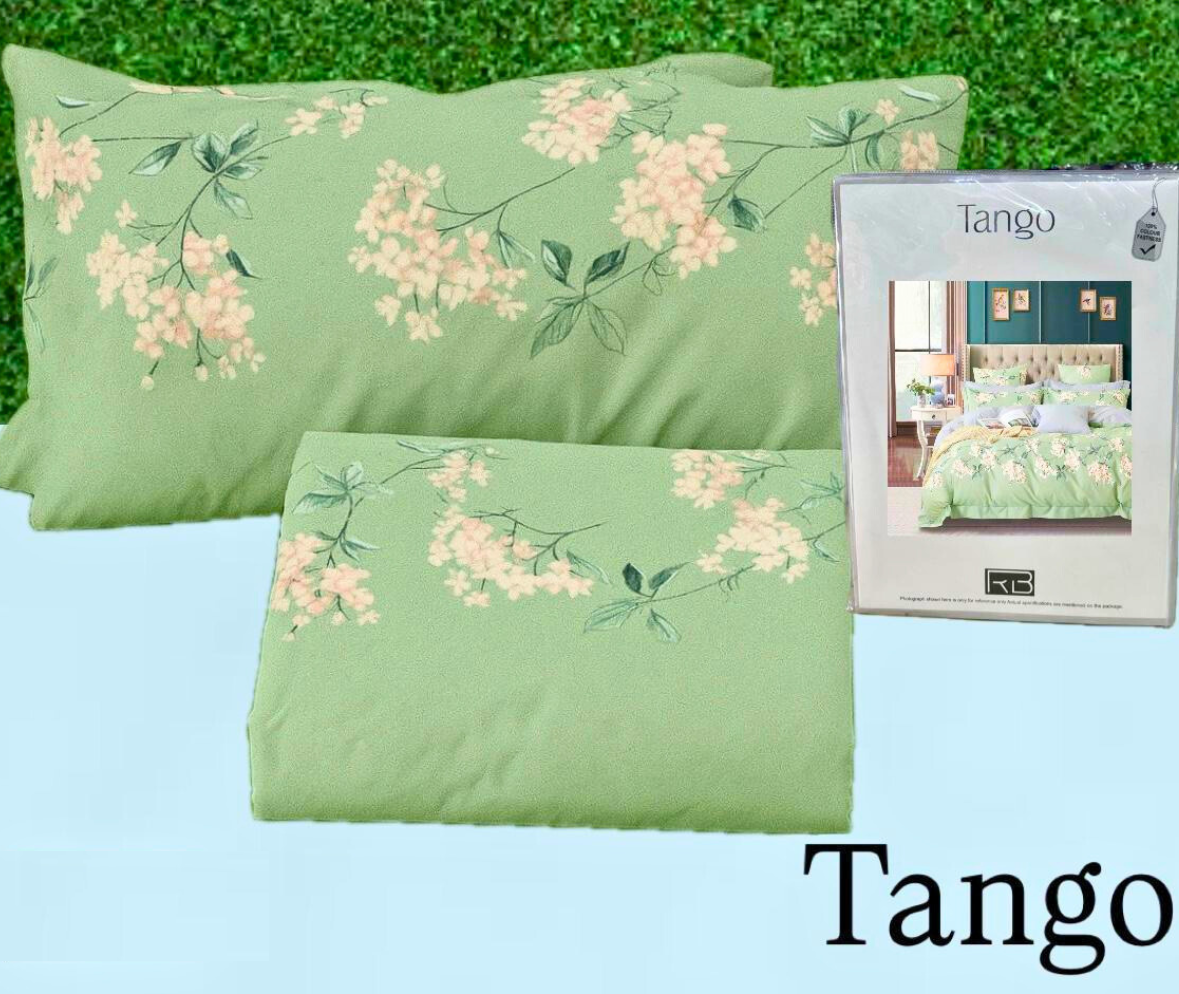 Tango Floral Cotton Bedsheet Set with Full Pillow Covers – Elegant Pistachio Green"