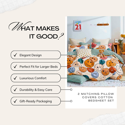 Tango Spade-01 Playful Smiley Face Bedsheet Set – Fun and Vibrant Comfort