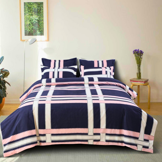 Tango Modern Stripe Cotton Bedsheet Set with Full Pillow Covers – Elegant & Comfortable