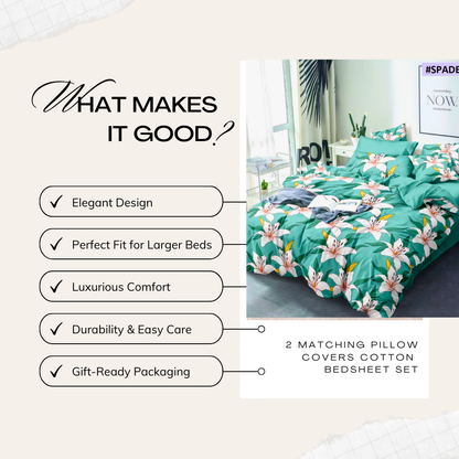 Tango Green Lily Bedsheet Set – Fresh and Elegant Floral Comfort