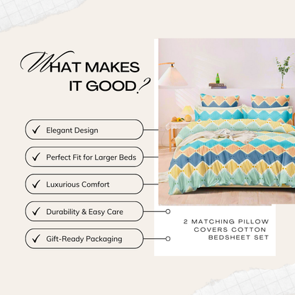 Tango Chevron Bedsheet Set | King Size 90x100 | 100% Cotton | 1 Bedsheet + 2 Pillow Covers | Soft, Durable & Modern Design