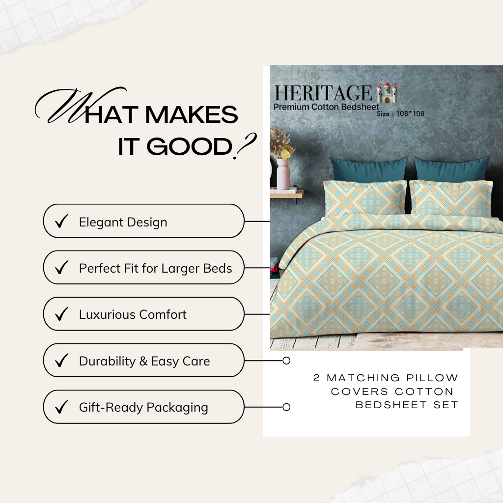 Heritage Premium Cotton King Size Bedding Set – Elegant Diamond Design