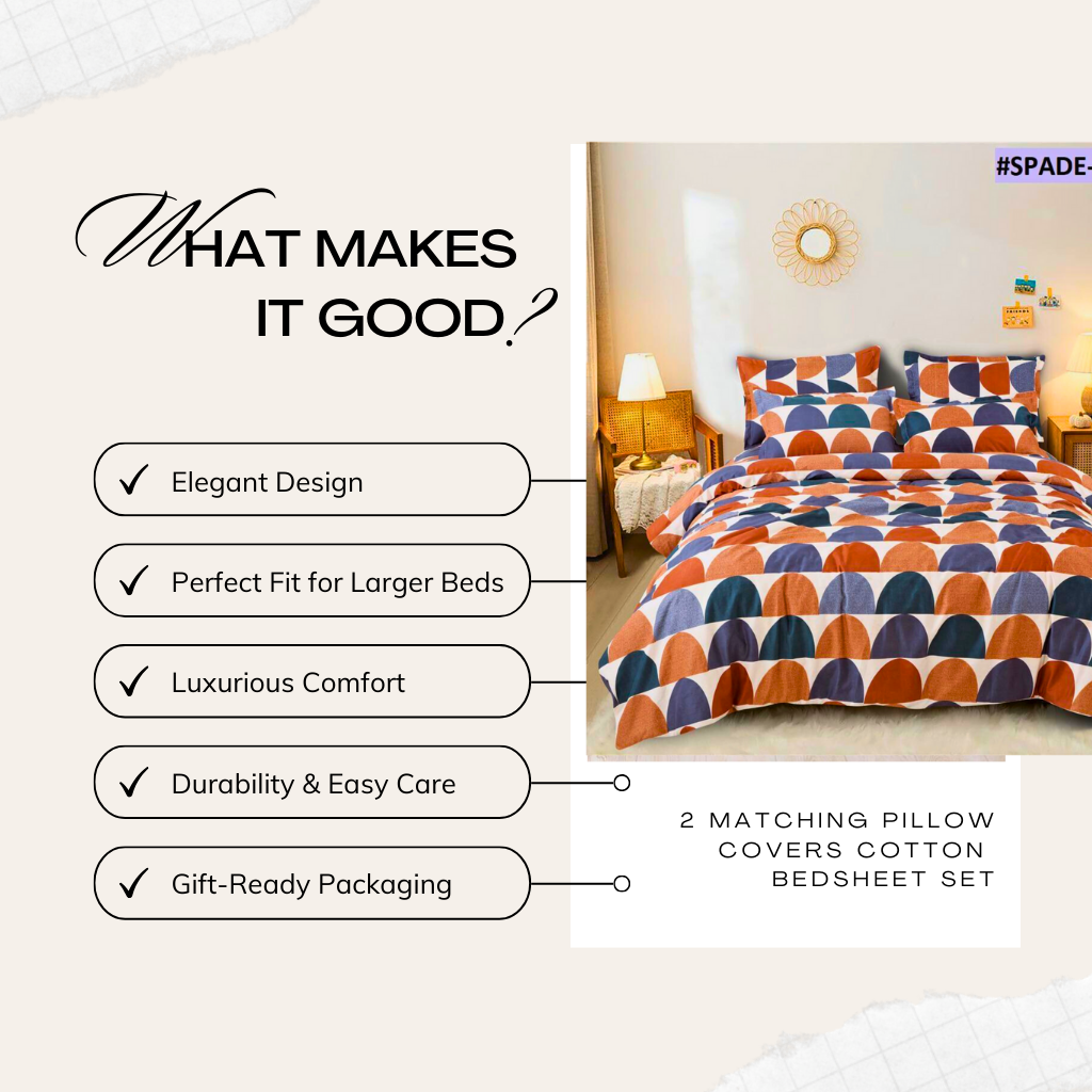 Tango Geometric Cotton Bedsheet Set with Full Pillow Covers – Bold & Stylish