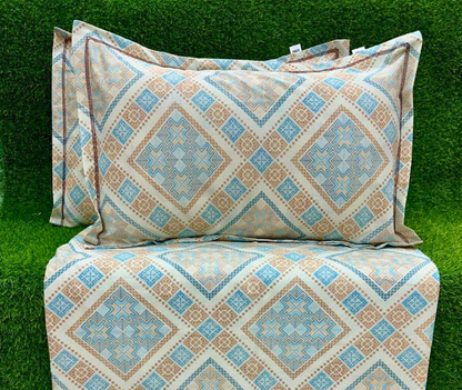 Heritage Premium Cotton King Size Bedding Set – Elegant Diamond Design