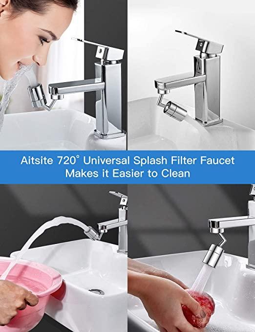 Splash Filter Faucet, 720 Rotatable Faucet Sprayer Head with Durable Copper, Anti-Splash, Oxygen-Enriched Foam, 4-Layer Net Filter, Leakproof Design with Double O-Ring