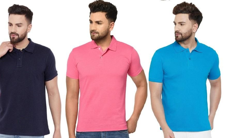 Cotton Matty Solid Half Sleeves Men's Polo Neck T-Shirt Pack Of 3