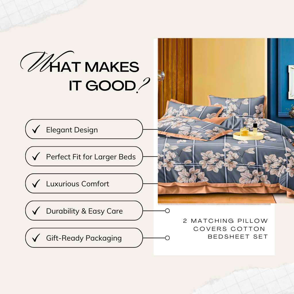 Tango Floral Cotton Bedsheet Set with Full Pillow Covers – Elegant & Cozy