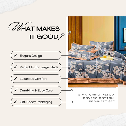 Tango Floral Cotton Bedsheet Set with Full Pillow Covers – Elegant & Cozy