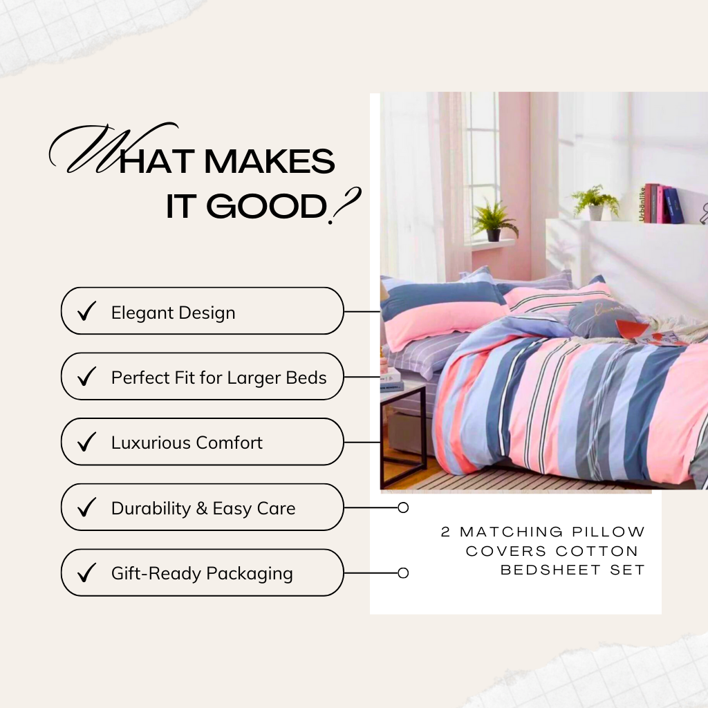 Tango Pastel Stripe Cotton Bedsheet Set with Full Pillow Covers – Soft & Stylish