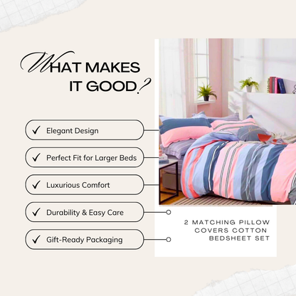 Tango Pastel Stripe Cotton Bedsheet Set with Full Pillow Covers – Soft & Stylish