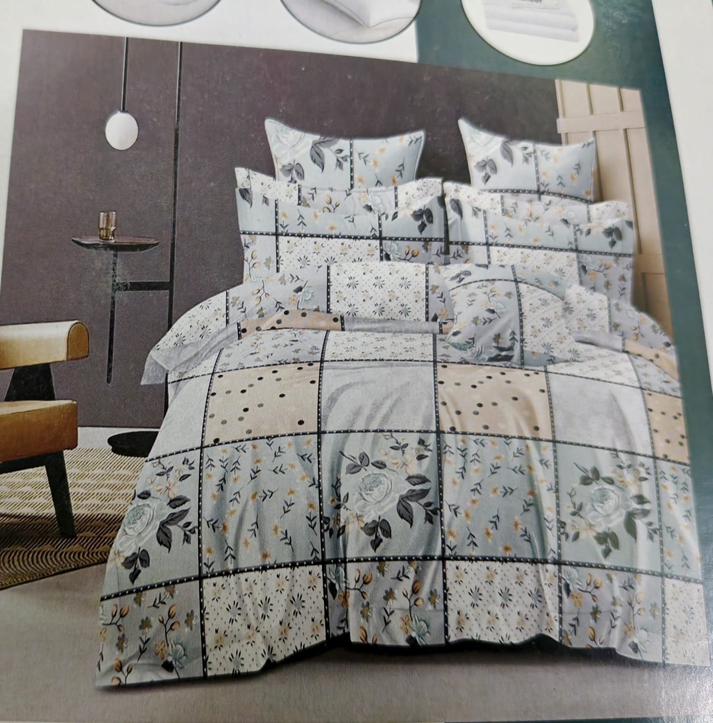 Calvin 4-Piece Reversible Comforter Set – Elegant Floral Patchwork Design for Double Bed