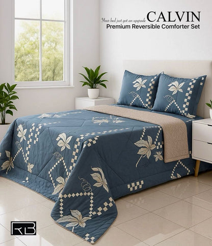 Calvin 4-Piece Premium Reversible Comforter Set – Stylish and Versatile Bedding for Double Bed