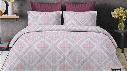 Heritage Premium Cotton King Size Bedsheet – Soft Pink Diamond Design