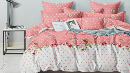 Tango Floral & Polka Dot Cotton Bedsheet Set – Elegant & Soft with Full Pillow Covers