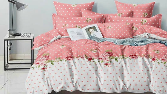 Tango Floral & Polka Dot Cotton Bedsheet Set – Elegant & Soft with Full Pillow Covers